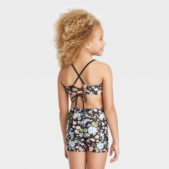 Girls' Swim Floral Bike Shorts with Adjustable Back Top Set NWT 4/5 - Picture 2 of 4